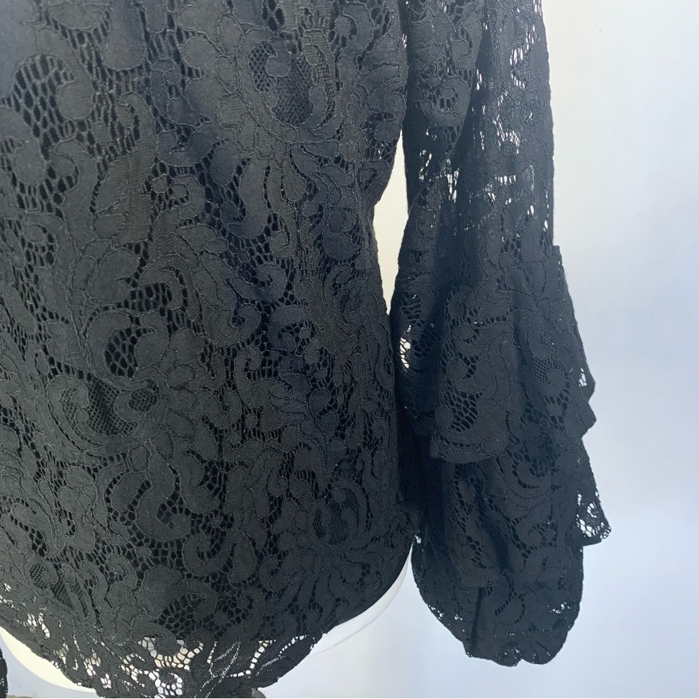 ๐ Heartloom Black Lace Top Tiered Ruffle 3/4 Sleeve Bubble Cuff Elegant Event S - Picture 8 of 14